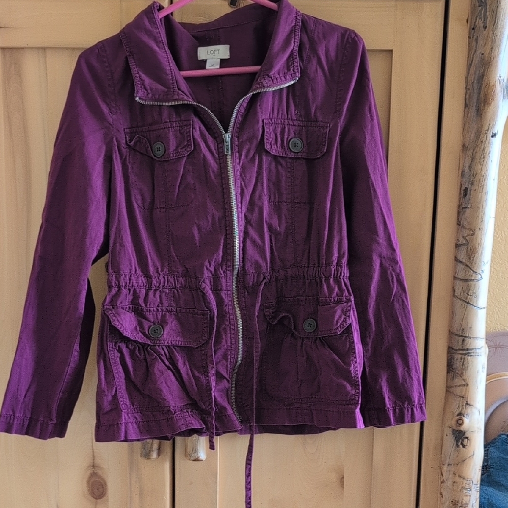 LOFT Purple Utility Jacket with Front Zip
